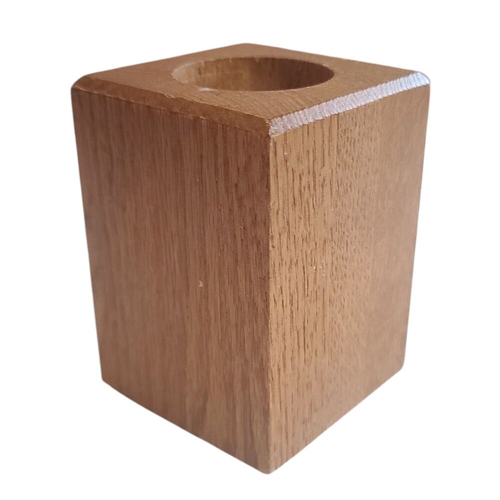 Vintage Handmade Wood Candle Holder Wooden Block MCM 4"